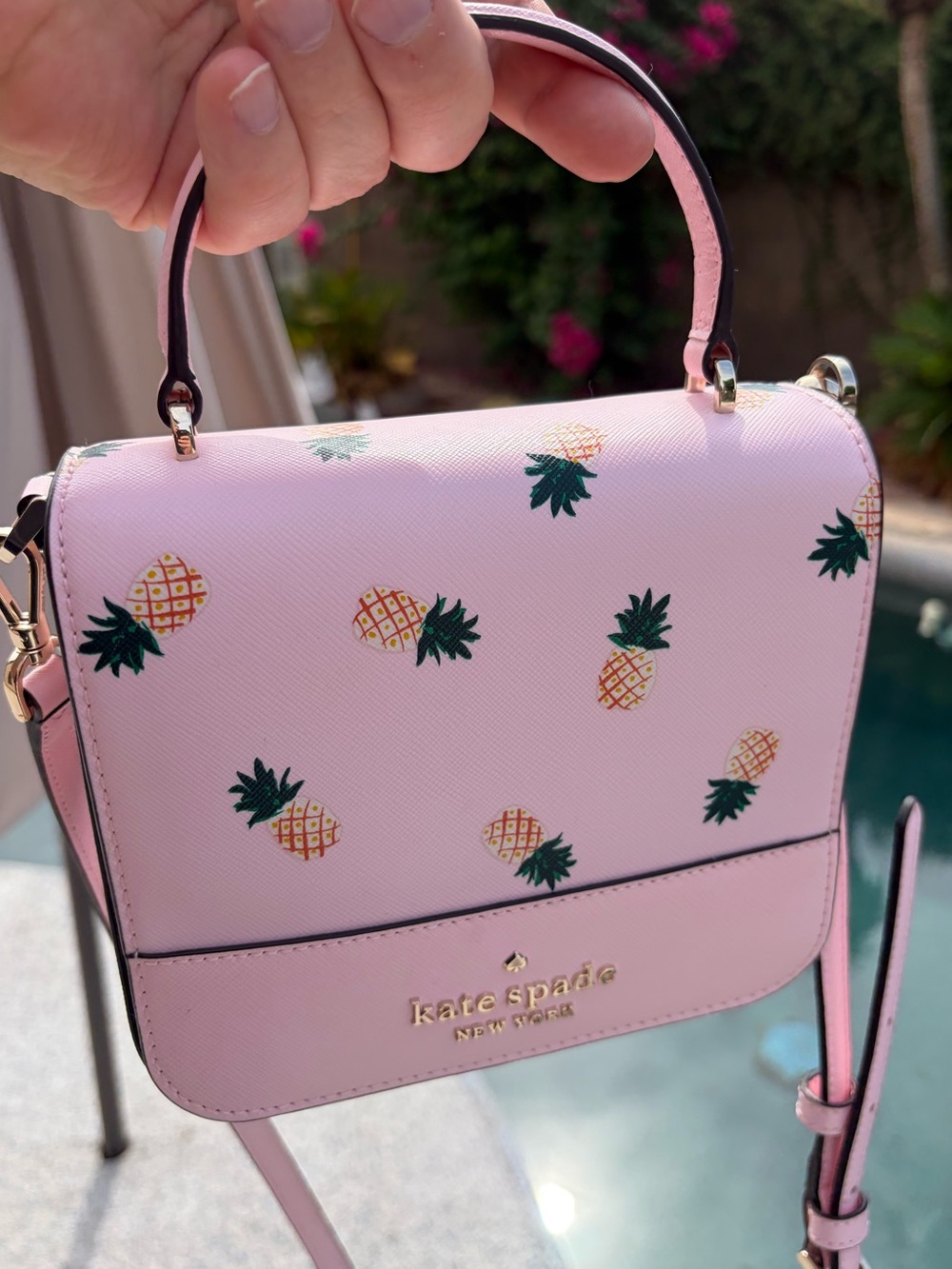 Kate Spade Like New Pink Pineapple-Print Crossbody Bag